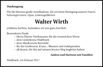 Traueranzeige von Walter Wirth 