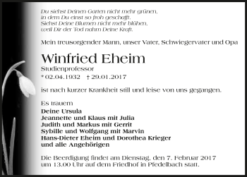 Traueranzeige von Winfried Eheim 