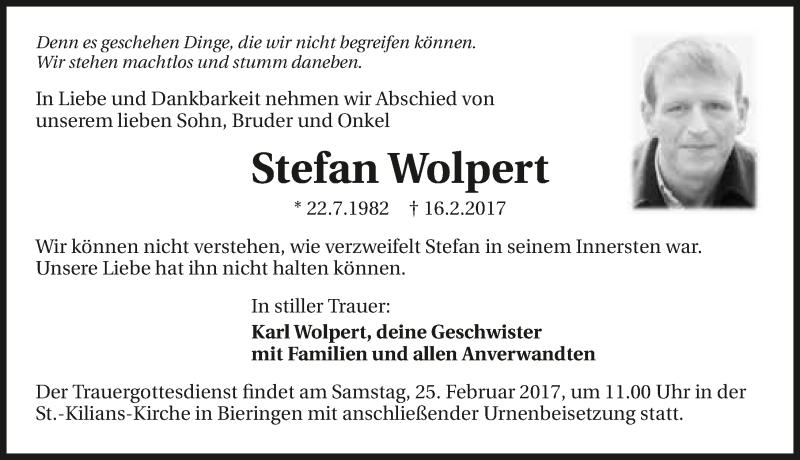  Traueranzeige für Stefan Wolpert vom 23.02.2017 aus 