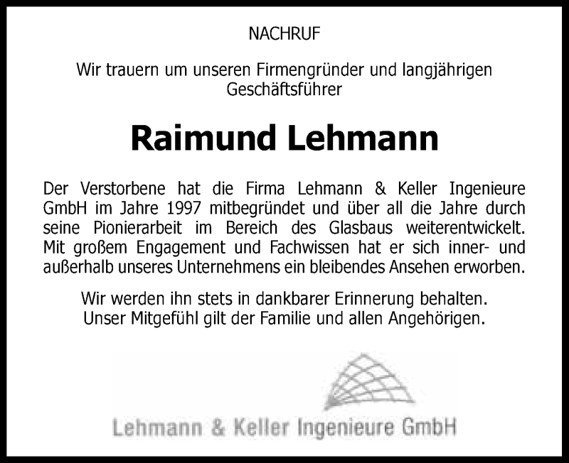  Traueranzeige für Raimund Lehmann vom 21.02.2017 aus 