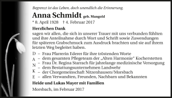 Traueranzeige von Anna Schmidt 