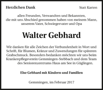 Traueranzeige von Walter Gebhard 