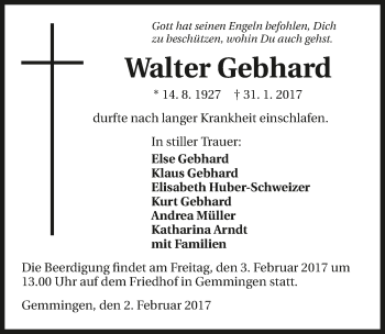 Traueranzeige von Walter Gebhard 