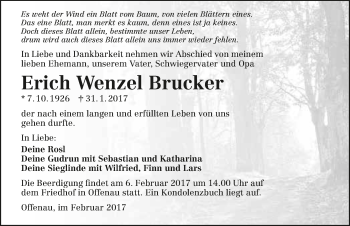 Traueranzeige von Erich Wenzel Brucker 