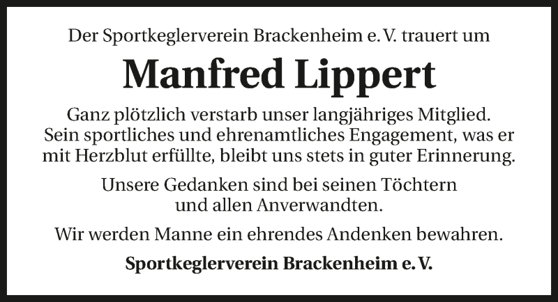  Traueranzeige für Manfred Lippert vom 03.02.2017 aus 