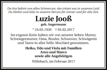 Traueranzeige von Luzie Jooß 