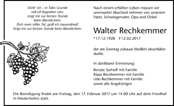 Traueranzeige von Walter Rechkemmer 