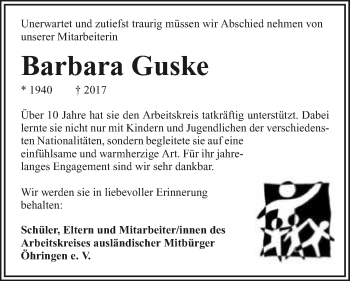 Traueranzeige von Barbara Guske 