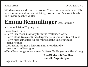 Traueranzeige von Emma Remmlinger 