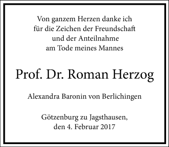 Traueranzeige von Roman Herzog 