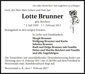 Traueranzeige von Lotte Brunner 