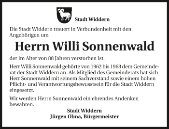 Traueranzeige von Willi Sonnenwald 