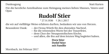 Traueranzeige von Rudolf Stier 