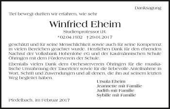 Traueranzeige von Winfried Eheim 