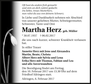 Traueranzeige von Martha Herz 