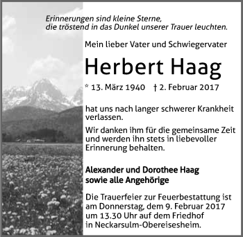 Traueranzeige von Herbert Haag 