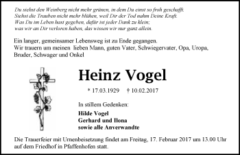 Traueranzeige von Heinz Vogel 