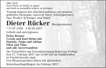 Traueranzeige von Dieter Rücker 