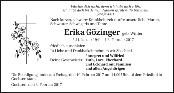 Traueranzeige von Erika Götzinger 