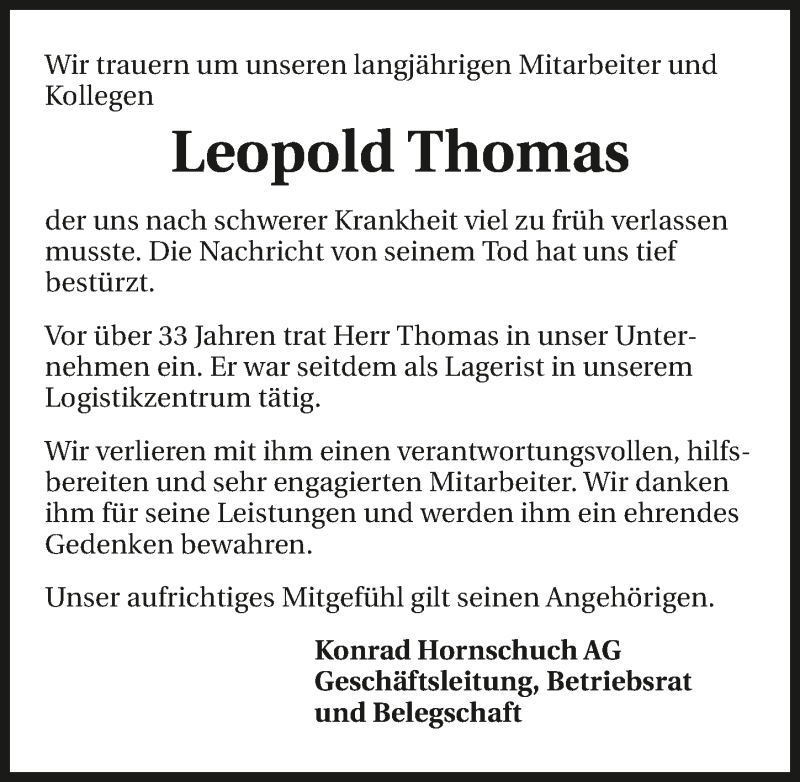  Traueranzeige für Leopold Thomas vom 28.02.2017 aus 
