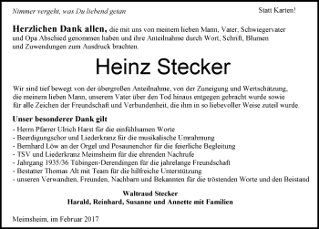 Traueranzeige von Heinz Stecker 