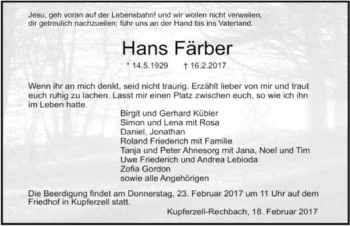 Traueranzeige von Hans Färber 