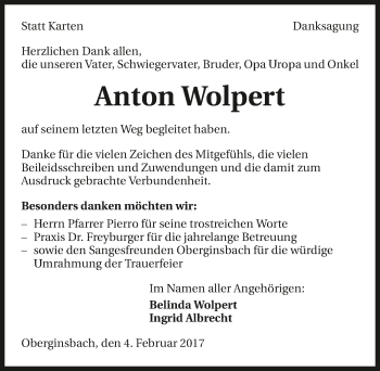 Traueranzeige von Anton Wolpert 