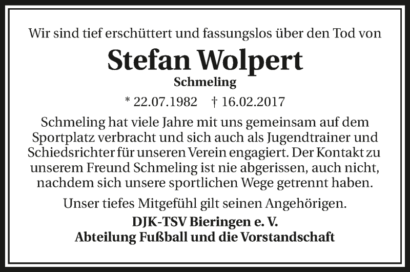  Traueranzeige für Stefan Wolpert vom 23.02.2017 aus 