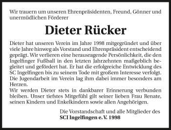 Traueranzeige von Dieter Rücker 