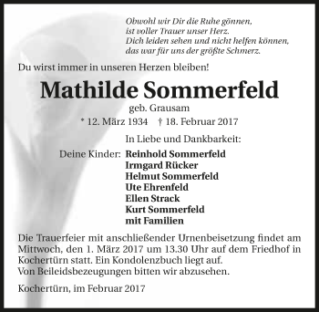 Traueranzeige von Mathilde Sommerfeld 