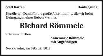 Traueranzeige von Richard Römmele 