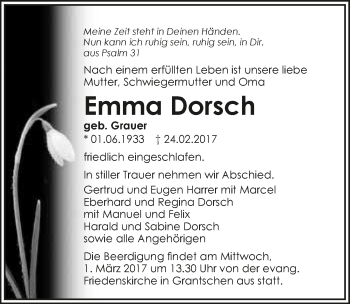 Traueranzeige von Emma Dorsch 