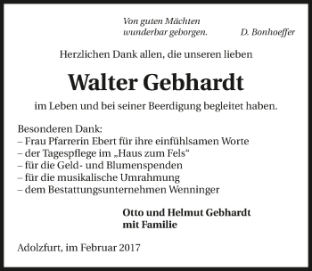 Traueranzeige von Walter Gebhardt 