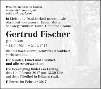 Traueranzeige von Gertrud Fischer 