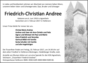 Traueranzeige von Friedrich-Christian Andree 
