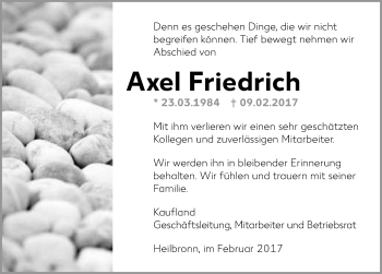 Traueranzeige von Axel Friedrich 