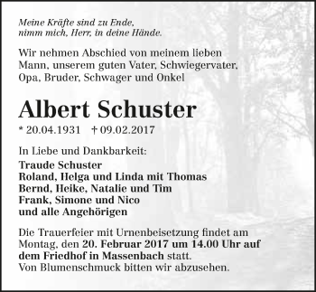 Traueranzeige von Albert Schuster 