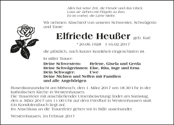 Traueranzeige von Elfriede Heußer 