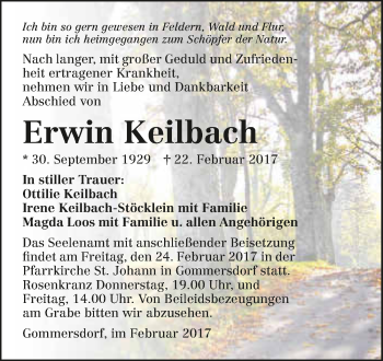 Traueranzeige von Erwin Keilbach 