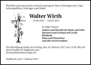 Traueranzeige von Walter Wirth 