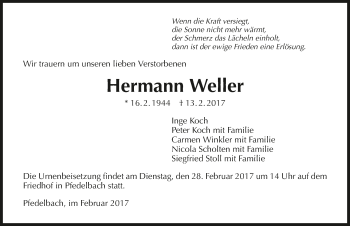 Traueranzeige von Hermann Weller 