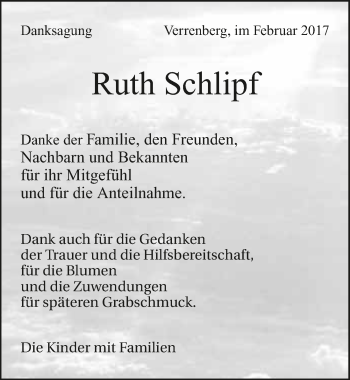 Traueranzeige von Ruth Schlipf 