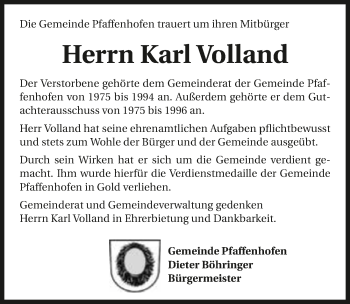 Traueranzeige von Karl Volland 