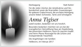 Traueranzeige von Anna Tigiser 