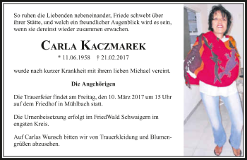 Traueranzeige von Carla Kaczmarek 