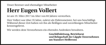 Traueranzeige von Eugen Vollert 