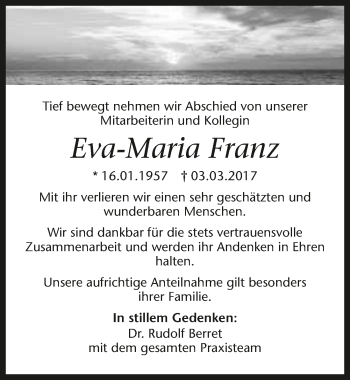 Traueranzeige von Eva-Maria Franz 