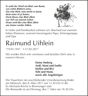 Traueranzeige von Raimund Uihlein 