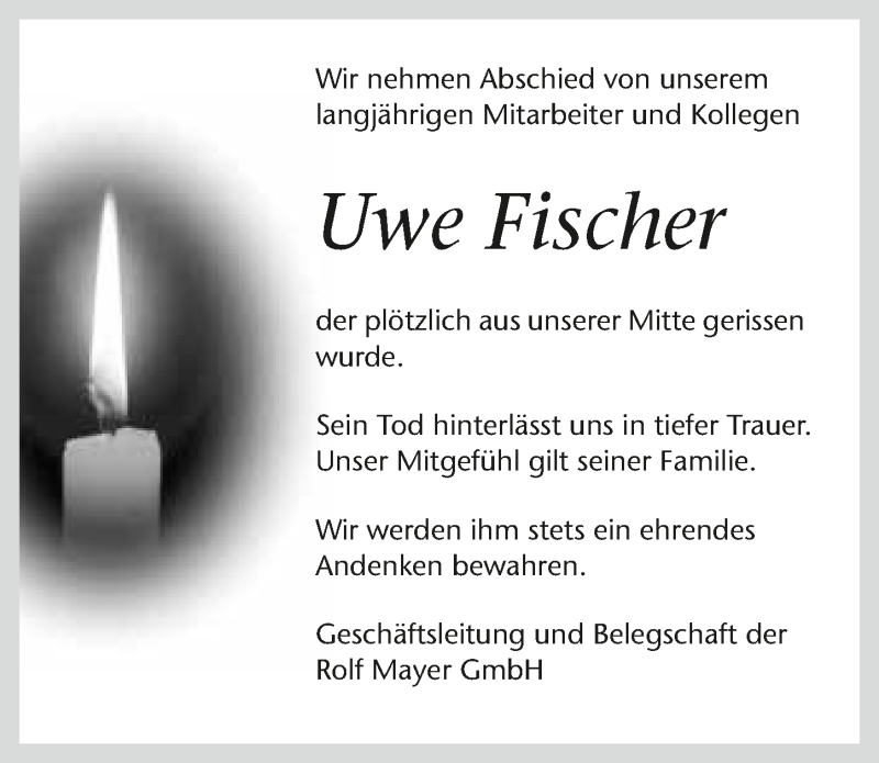  Traueranzeige für Uwe Fischer vom 16.03.2017 aus 