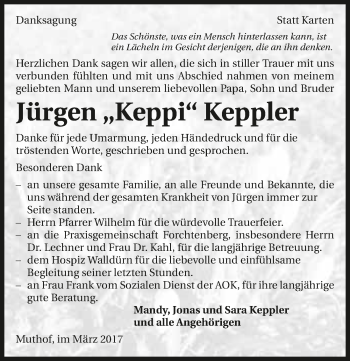 Traueranzeige von Jürgen Keppler 